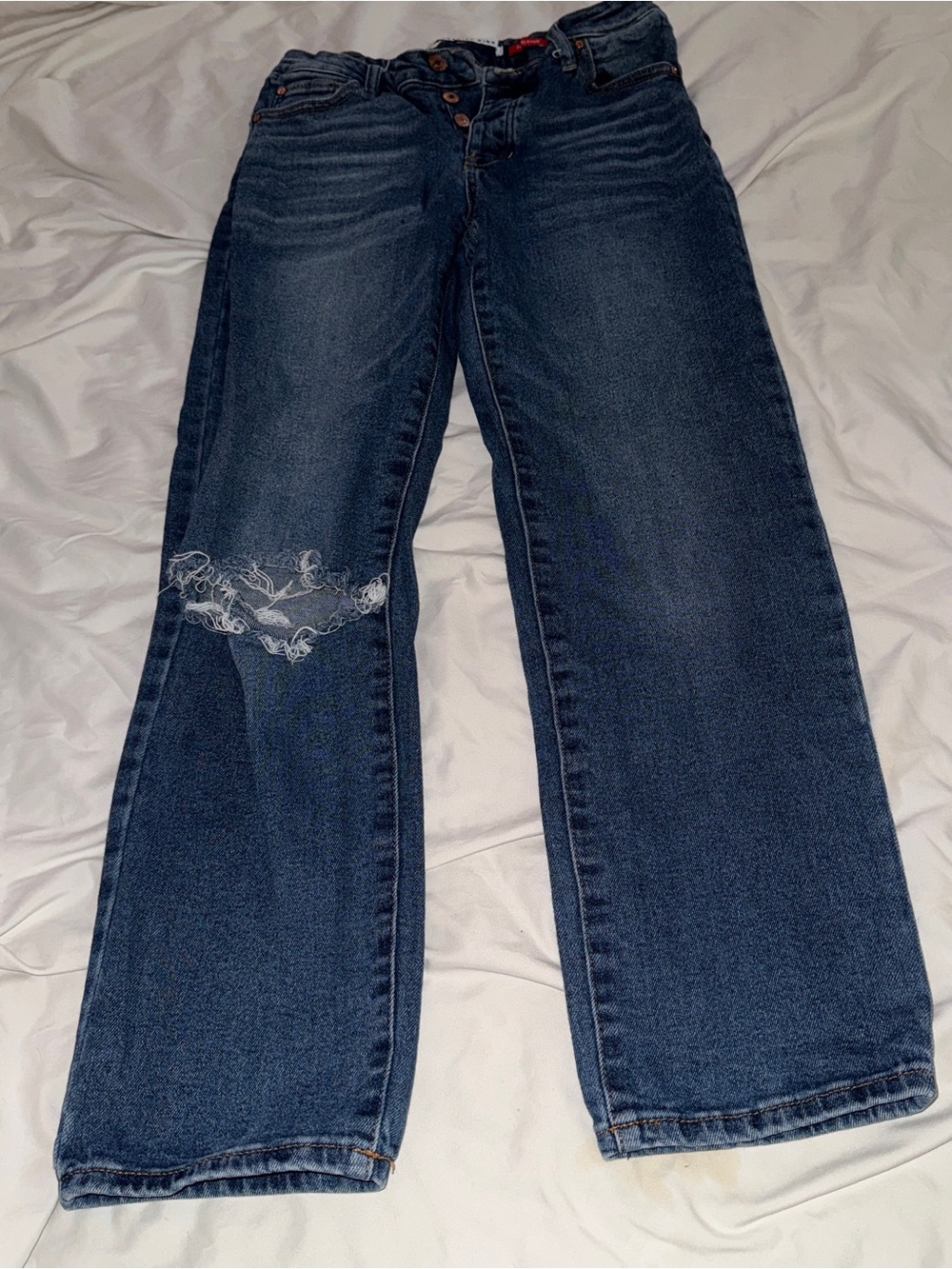 Celebrity Pink Dark Blue Straight-Leg Jeans with Knee Distress